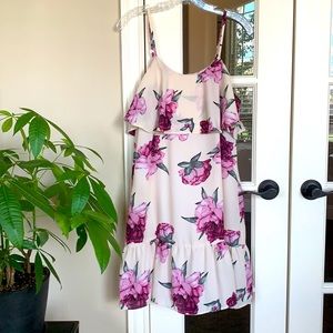 Charming Charlie floral cold shoulder spaghetti strap ruffle top dress, Small